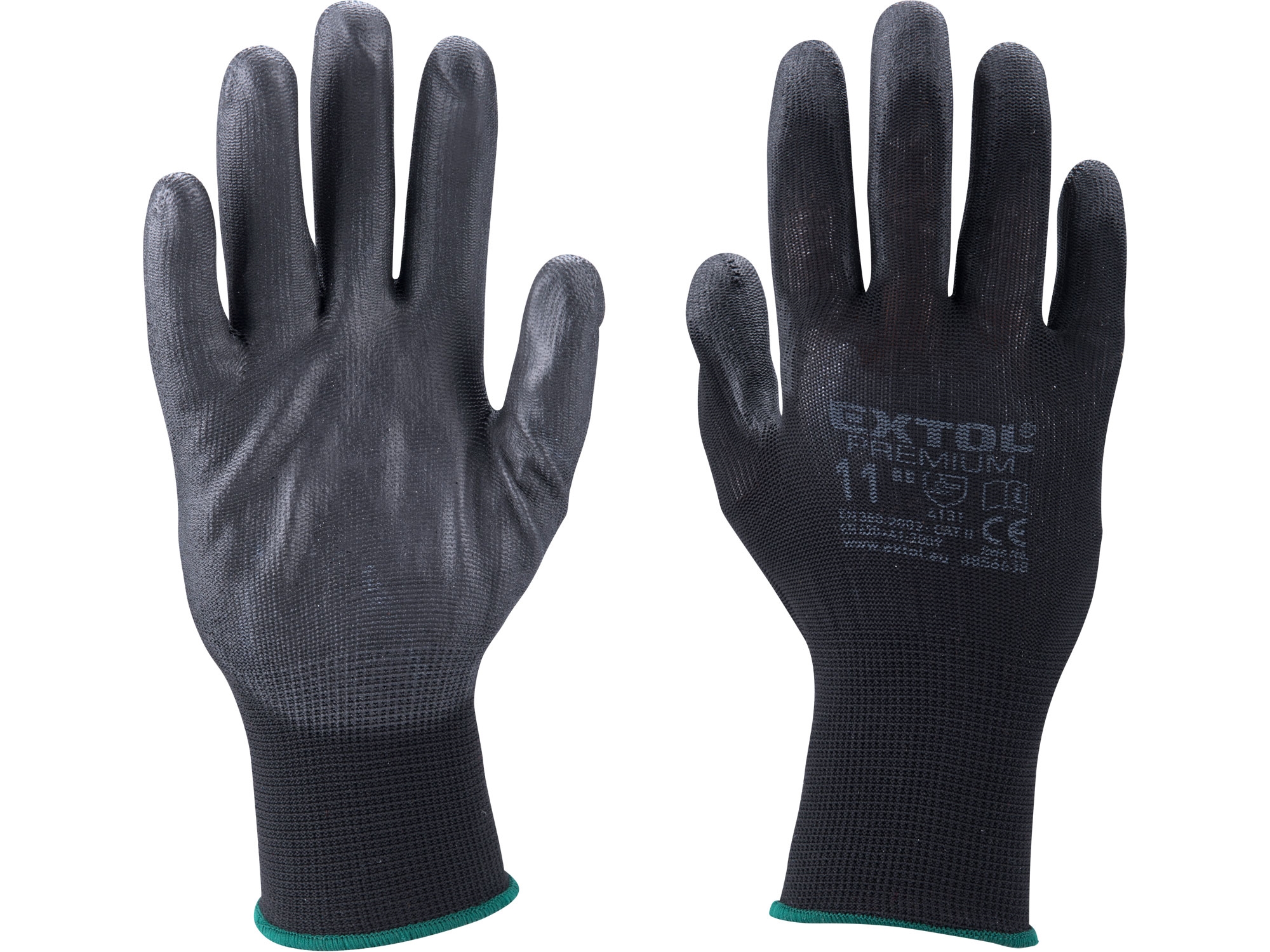 BEZ OBALU rukavice z polyesteru polomáčené v PU, černé, velikost 9